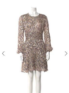 MAJE Long-Sleeve Floral Print Pleated Women’s Dress - Tan Multi